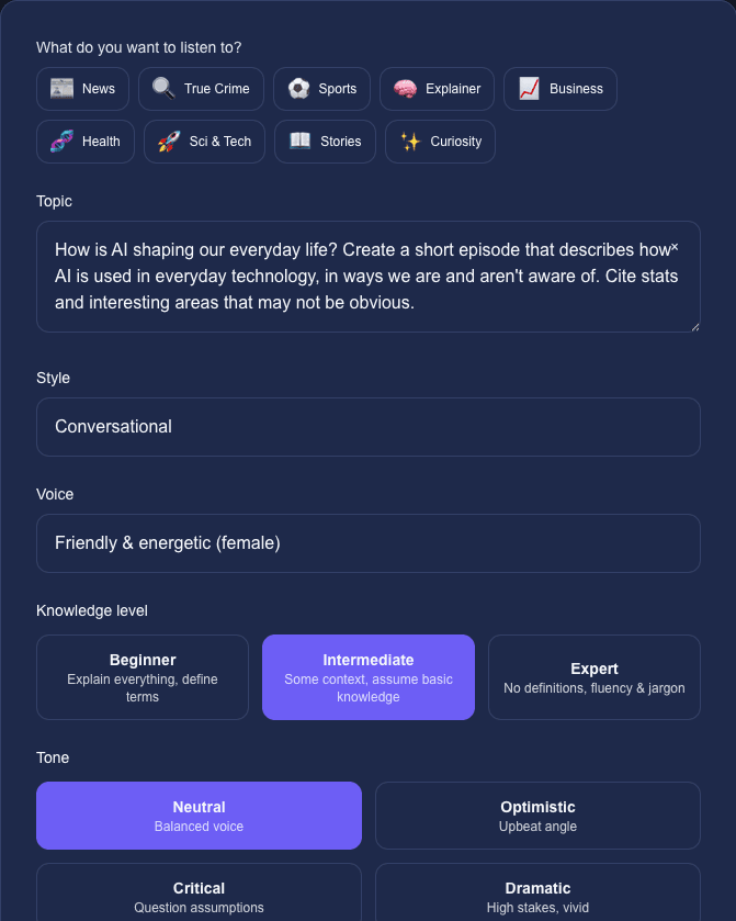 Urpod prompt showing: How is AI shaping our everyday life?