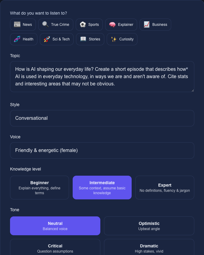 Urpod prompt showing: How is AI shaping our everyday life?